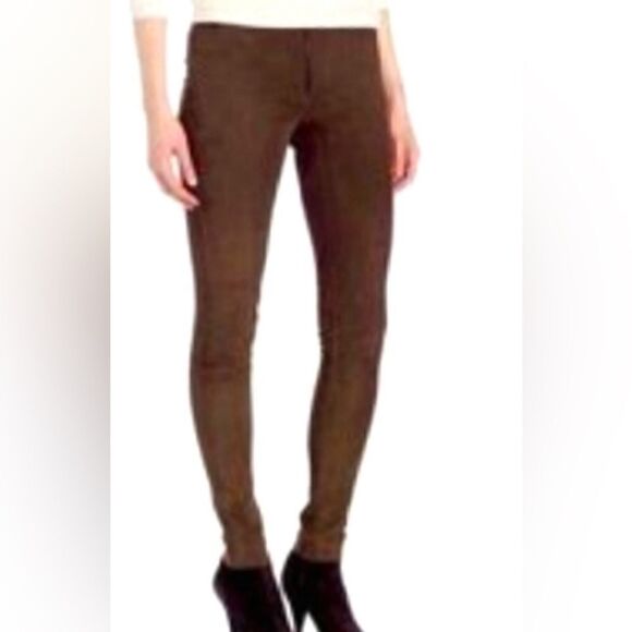 Alice + Olivia Front Zip Lambskin Suede Legging Pants Brown Size 6 - Picture 1 of 7